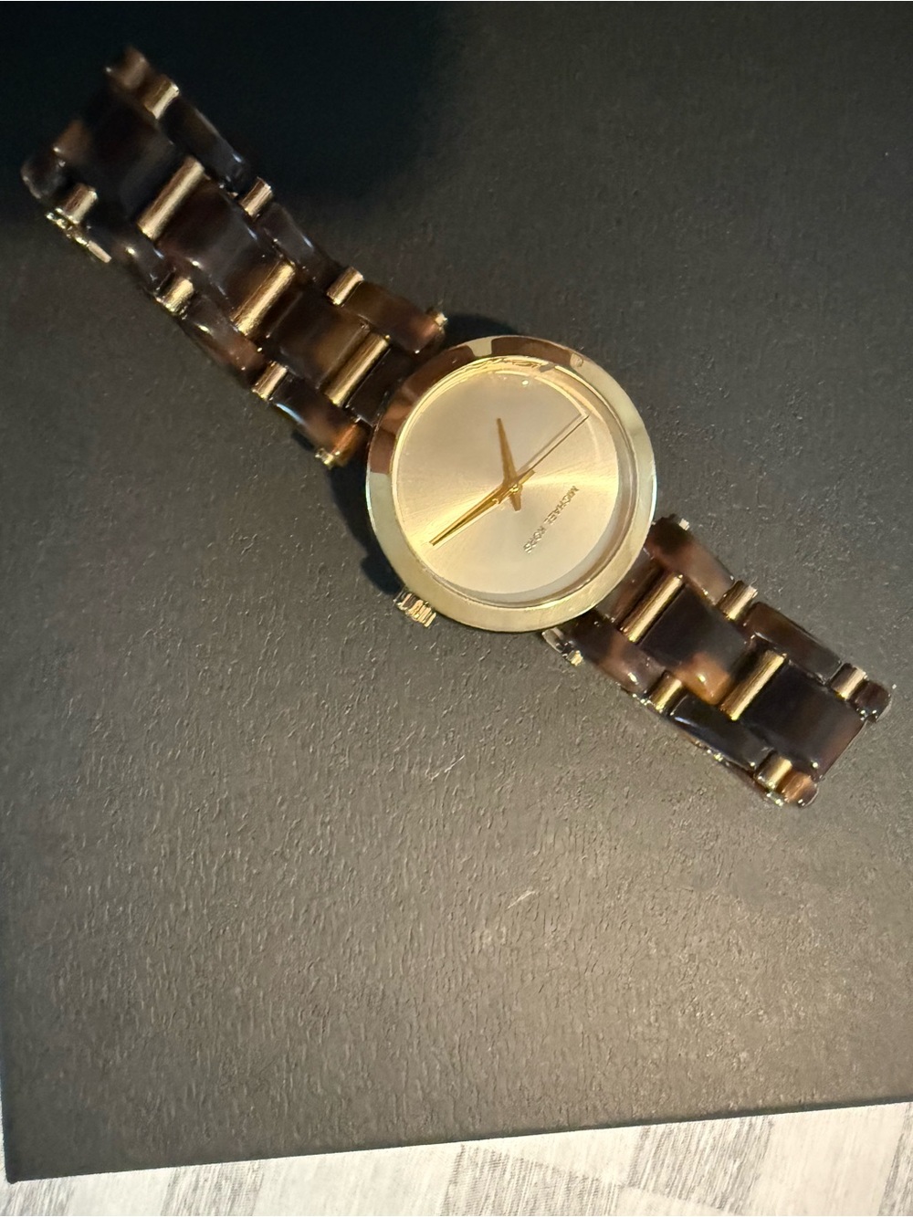 Michael Kors Gold Dial Watch with Brown Tortoiseshell-Link Bracelet